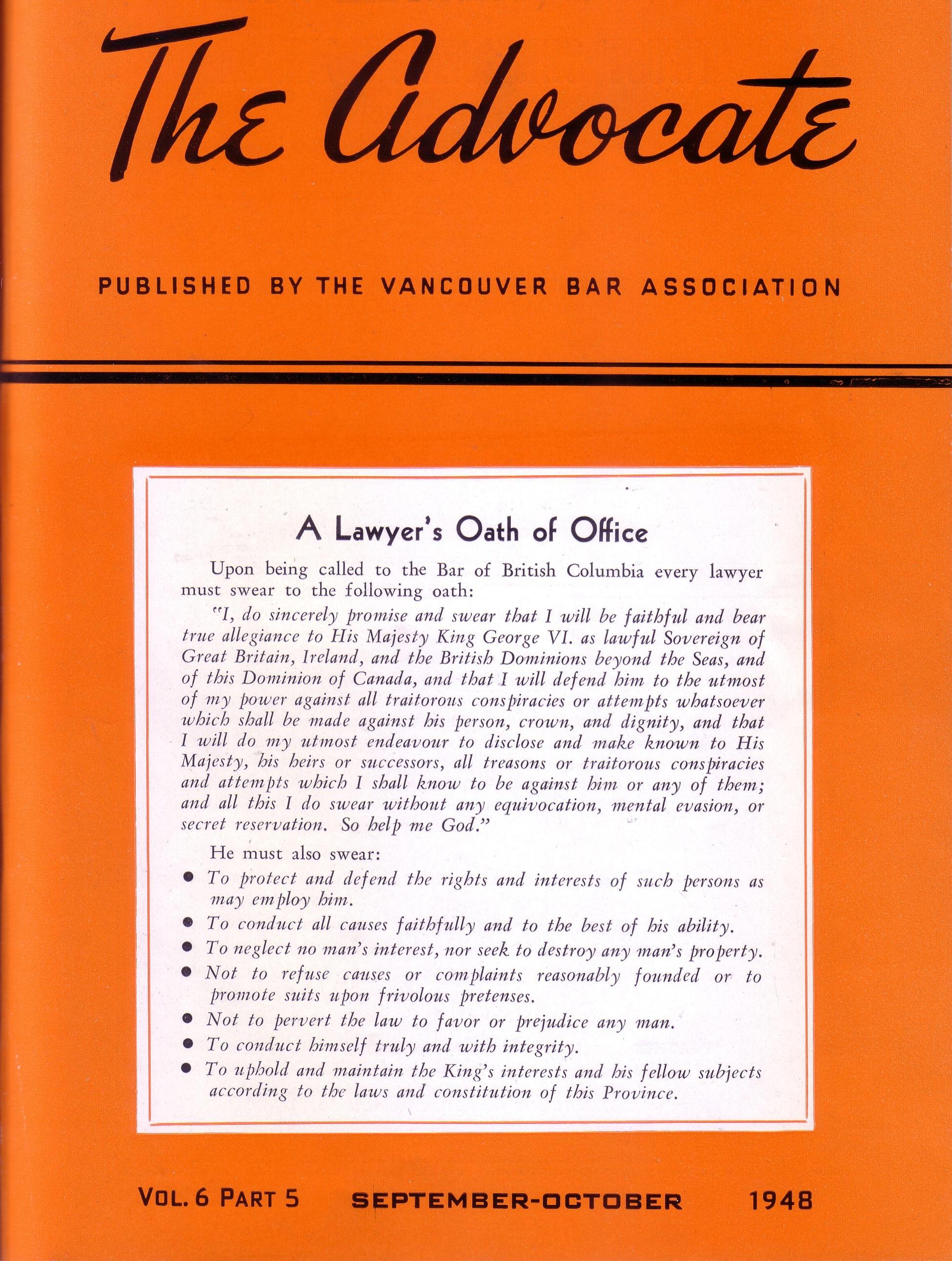 A lawyer's oath of office - 1948