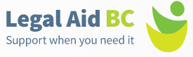 Legal Aid BC logo in blue and green font with the tagline "Support when you need it"