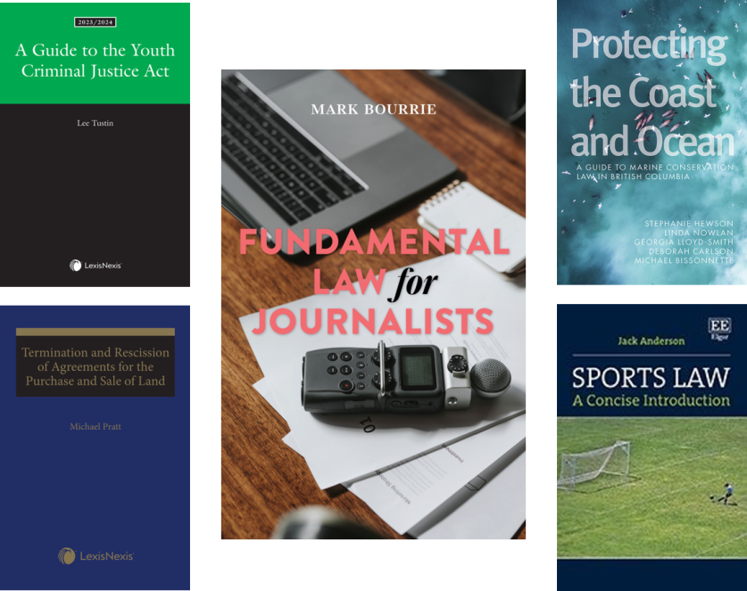 Book Image Covers: A Guide to the youth criminal justice act 2023/2024, Termination and recission of agreements for the purchase and sale of land, Fundamental law for journalists, Protecting the coast and ocean, Sports law: a concise introduction