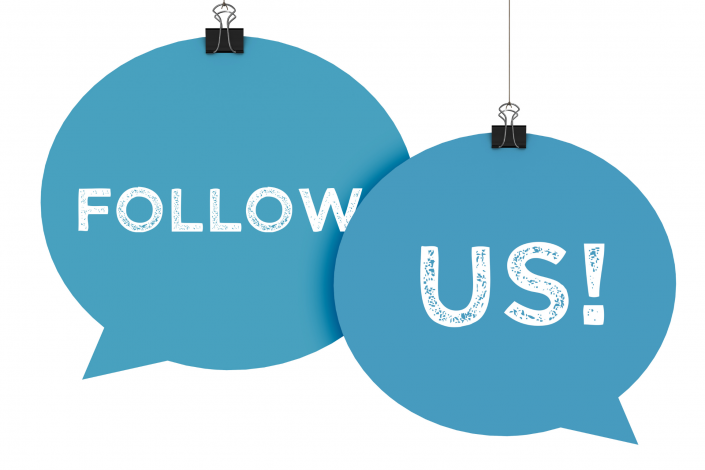 Two speech bubbles which say Follow Us